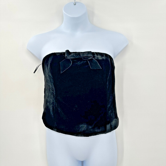 WAYF Corset Top Womens XL Black Velvet Ruched Bow Coquette‎ Whimsigoth Party - Picture 1 of 9
